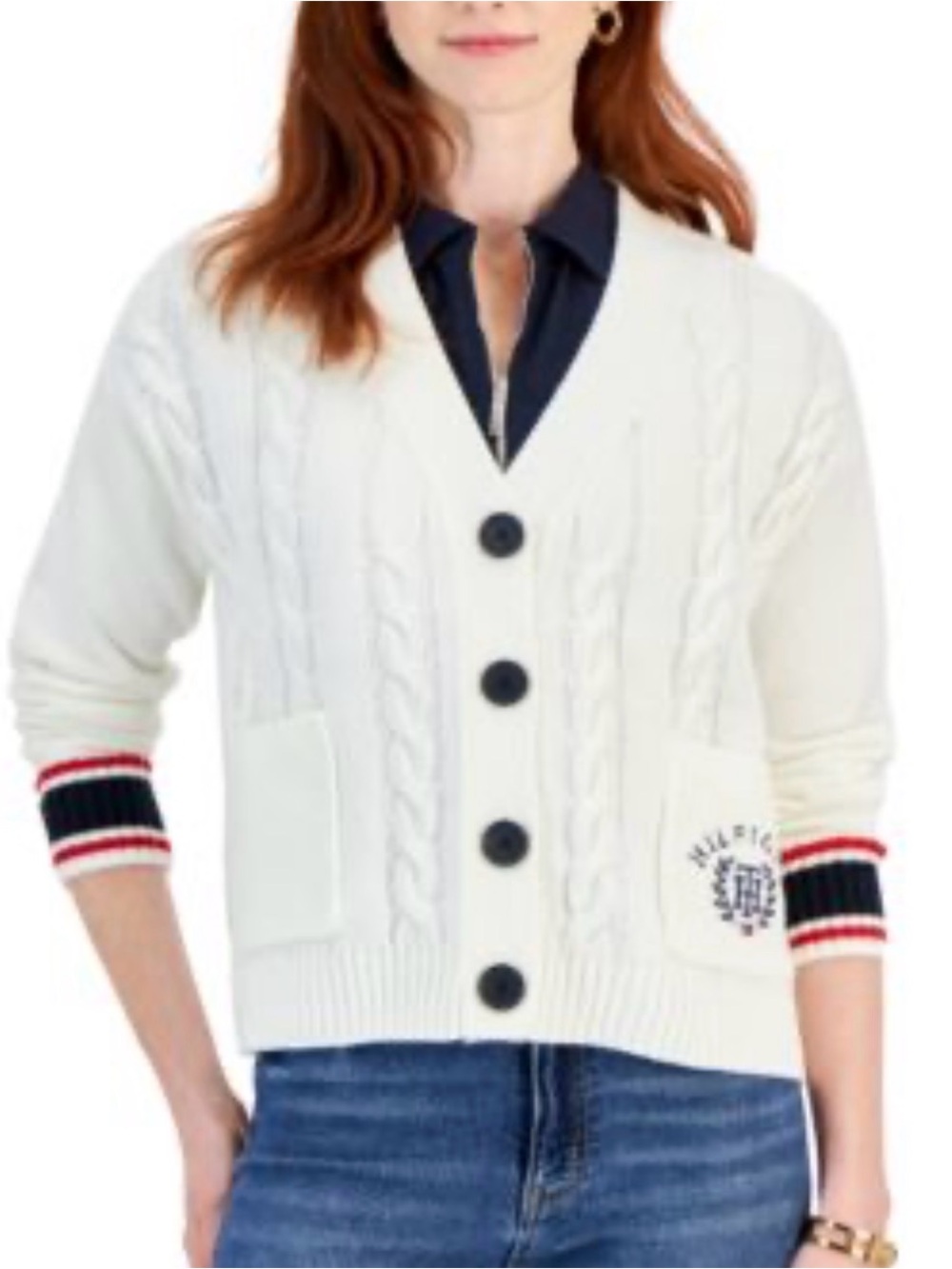 Tommy Hilfiger Cream Knit Sweater with Embroidered Crest